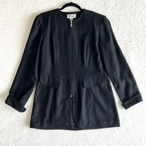 Vintage Misho Womens 100% Silk Blazer Jacket Sz 6 Black Zip Up Lined 90s Retro